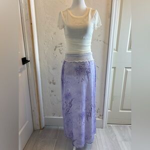 Vintage Y2K Elegant Purple Floral chiffon Maxi Skirt